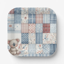 Denim Patchwork Koala - Square Paper Plate Pappteller