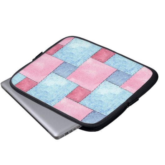 Denim Patchwork Laptop Sleeve, Pinks, Blues Laptopschutzhülle (Vorne Knopf)