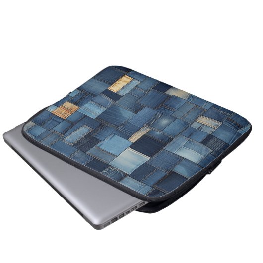 Denim Patchwork Laptopschutzhülle (Vorne Knopf)
