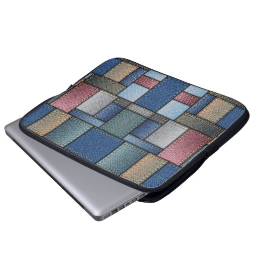 Denim Patchwork Laptopschutzhülle (Vorne Knopf)
