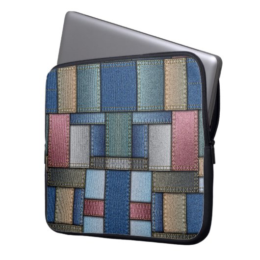 Denim Patchwork Laptopschutzhülle (Vorderseite Links)