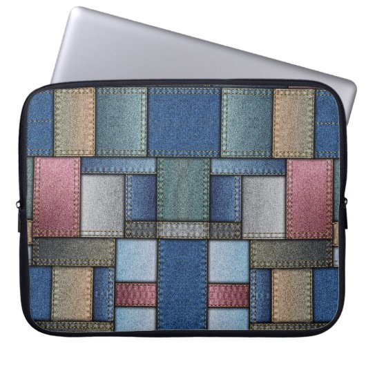 Denim Patchwork Laptopschutzhülle (Vorderseite)