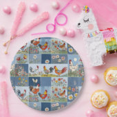 Denim Patchwork mit Hühnern und Wildblumen Pappteller (Party)