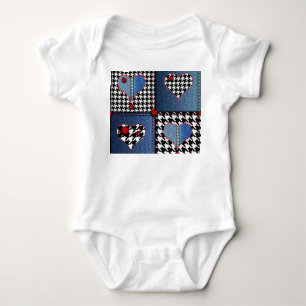Denim Patchwork: Nahtloses Stoffmuster Baby Strampler