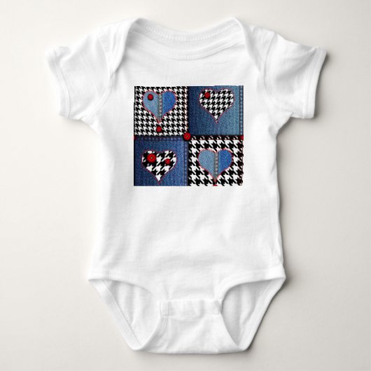Denim Patchwork: Nahtloses Stoffmuster Baby Strampler (Vorderseite)