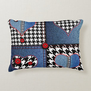 Denim Patchwork: Nahtloses Stoffmuster Dekokissen