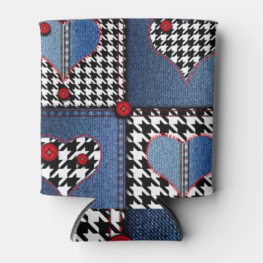 Denim Patchwork: Nahtloses Stoffmuster Dosenkühler (Vorderseite)