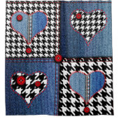 Denim Patchwork: Nahtloses Stoffmuster Duschvorhang (Vorderseite)