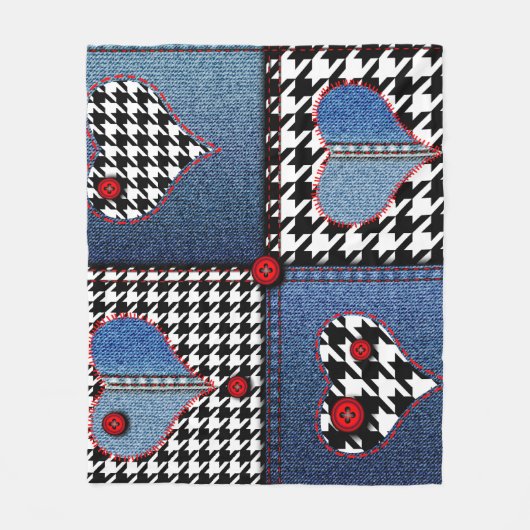 Denim Patchwork: Nahtloses Stoffmuster Fleecedecke (Vorderseite)