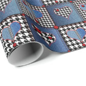 Denim Patchwork: Nahtloses Stoffmuster Geschenkpapier (Rolleneckpunkt)