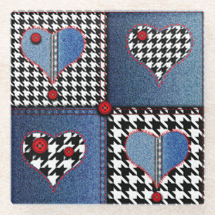 Denim Patchwork: Nahtloses Stoffmuster Glasuntersetzer