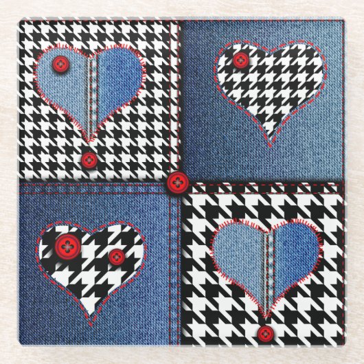 Denim Patchwork: Nahtloses Stoffmuster Glasuntersetzer (Vorderseite)