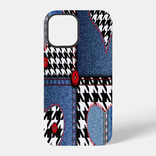 Denim-Patchwork: Nahtloses Stoffmuster iPhone Hülle (Rückseite)