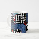 Denim Patchwork: Nahtloses Stoffmuster Kaffeetasse (Vorderseite Links)