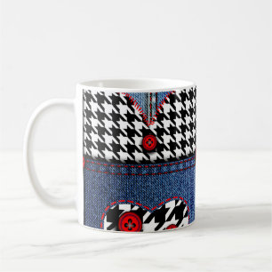 Denim Patchwork: Nahtloses Stoffmuster Kaffeetasse