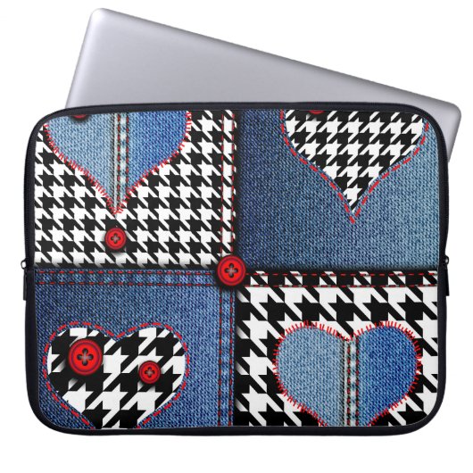 Denim Patchwork: Nahtloses Stoffmuster Laptopschutzhülle (Vorderseite)