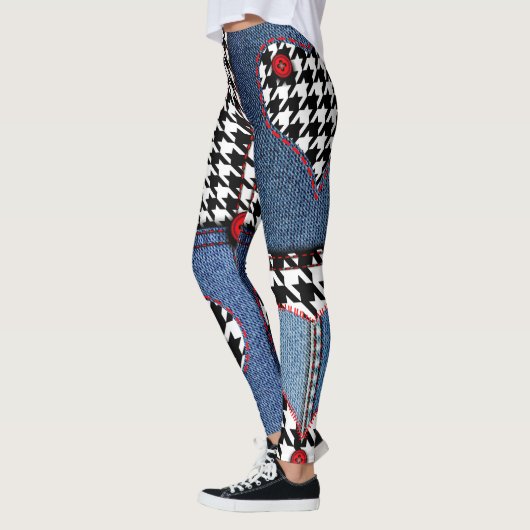 Denim Patchwork: Nahtloses Stoffmuster Leggings (Links)