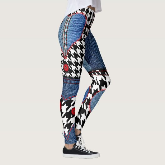 Denim Patchwork: Nahtloses Stoffmuster Leggings (Rechts)