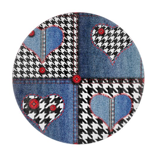 Denim Patchwork: Nahtloses Stoffmuster Schneidebrett (Vorderseite)