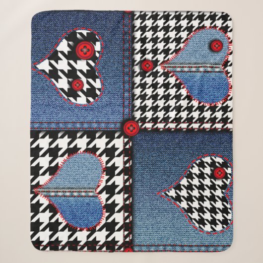 Denim Patchwork: Nahtloses Stoffmuster Sherpadecke (Vorderseite)