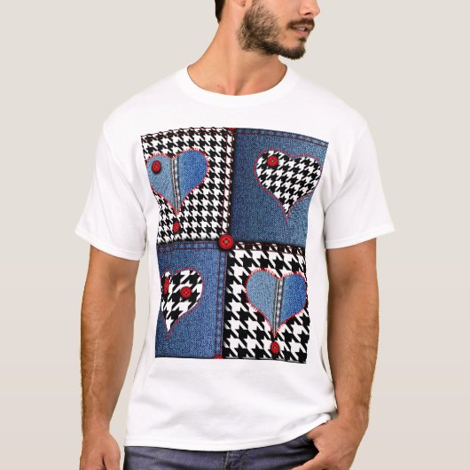 Denim Patchwork: Nahtloses Stoffmuster T-Shirt (Vorderseite)
