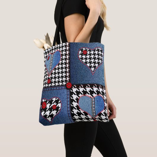 Denim Patchwork: Nahtloses Stoffmuster Tasche (Von Nahem)