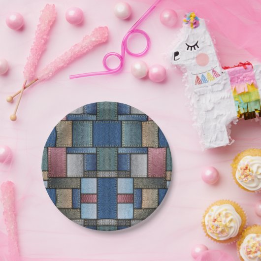 Denim Patchwork Pappteller (Party)