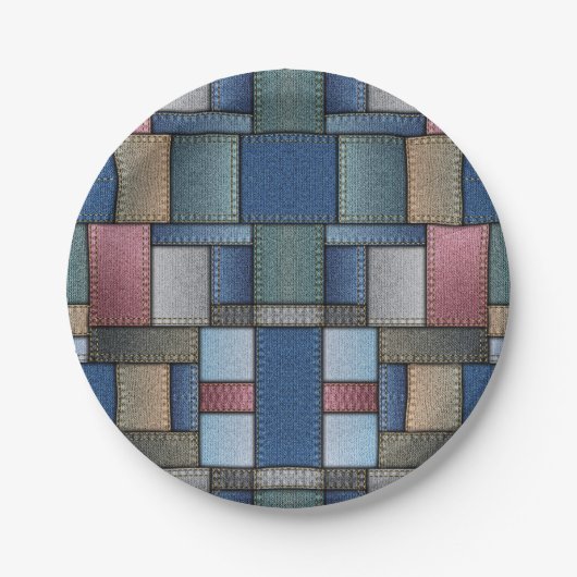 Denim Patchwork Pappteller (Vorderseite)