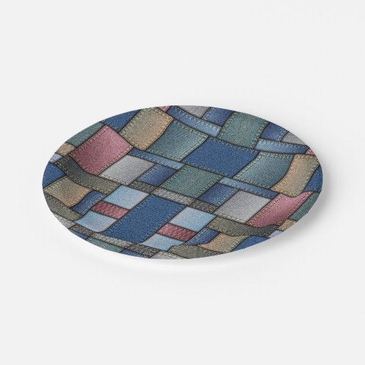 Denim Patchwork Pappteller (Schrägansicht)