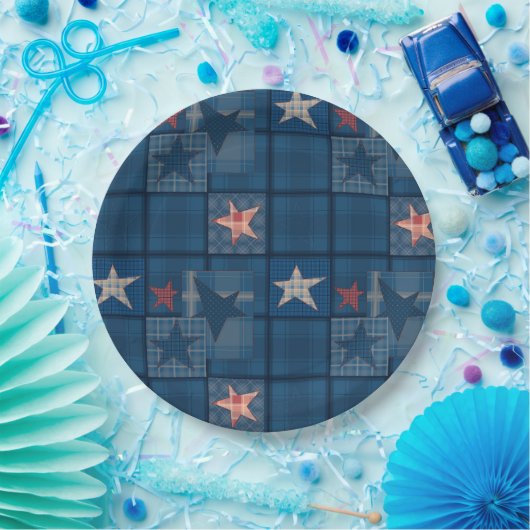 Denim Patchwork Pappteller (Party)