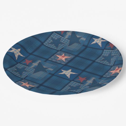 Denim Patchwork Pappteller (Schrägansicht)
