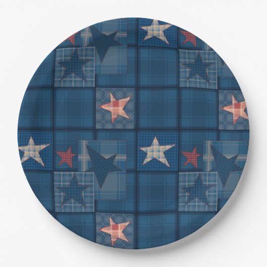Denim Patchwork Pappteller (Vorderseite)