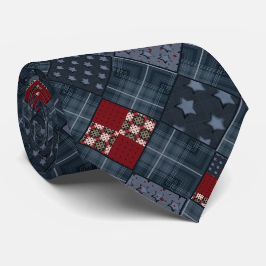 Denim-Patchwork, Patchwork, Textil, blaues Muster Krawatte (Gerollt)