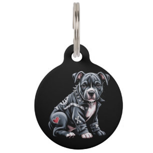 Denim-Patchwork-Pitbull-Hund edler Rocker Gothic Haustiermarke