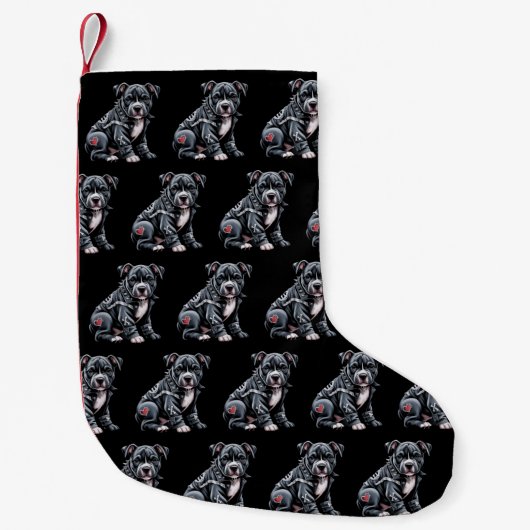 Denim-Patchwork-Pitbull-Hund edler Rocker Gothic Kleiner Weihnachtsstrumpf (Vorderseite)