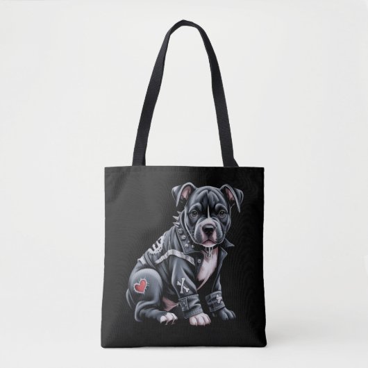 Denim-Patchwork-Pitbull-Hund edler Rocker Gothic Tasche (Vorderseite)