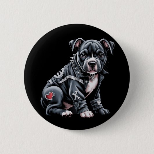 Denim-Patchwork-Pitbull-Hund edler Rocker-Gotik Button (Vorderseite)