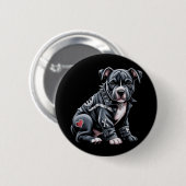 Denim-Patchwork-Pitbull-Hund edler Rocker-Gotik Button (Vorne & Hinten)