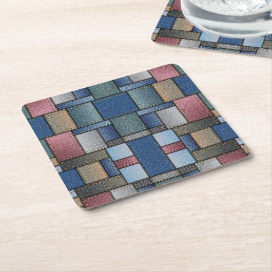 Denim Patchwork Rechteckiger Pappuntersetzer (angewinkelt)