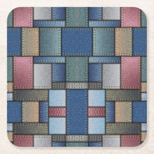Denim Patchwork Rechteckiger Pappuntersetzer (Vorderseite)