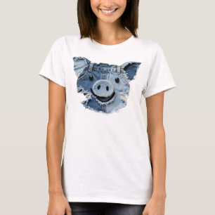 Denim-Patchwork-Schwein T-Shirt