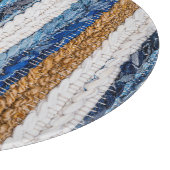 Denim-Patchwork: Teppich aus recycelten Jeans. Schneidebrett (Ecke)