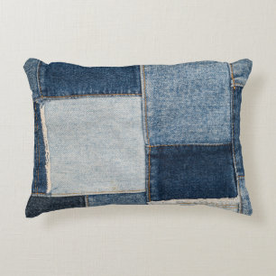 Denim-Patchwork: Vintage-Textilmuster Dekokissen