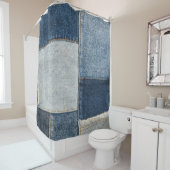 Denim-Patchwork: Vintage-Textilmuster Duschvorhang (Beispiel)