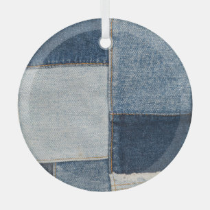 Denim-Patchwork: Vintage-Textilmuster Ornament Aus Glas