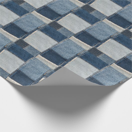 Denim Patchwork: Vintages Textilmuster Geschenkpapier (Ecke)