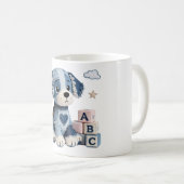 Denim-Patchwork-Welpe Kaffeetasse (VorderseiteRechts)