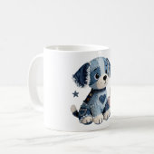 Denim-Patchwork-Welpe Kaffeetasse (Vorderseite Links)