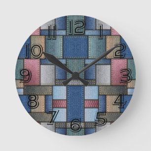 Denim Pattern Runde Wanduhr