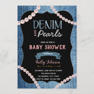 Denim Pearls Baby Shower Einladung